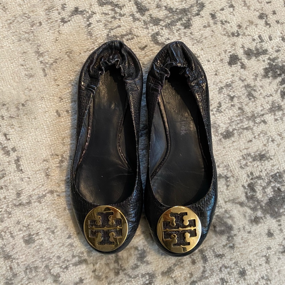 Tory Burch Reva Crocodile-Embossed Ballet Flat